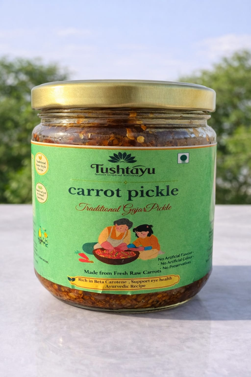 Carrot Pickle (Gajar Achar) | Sun-Cured | Mild Spicy & Tangy | Preservative-Free