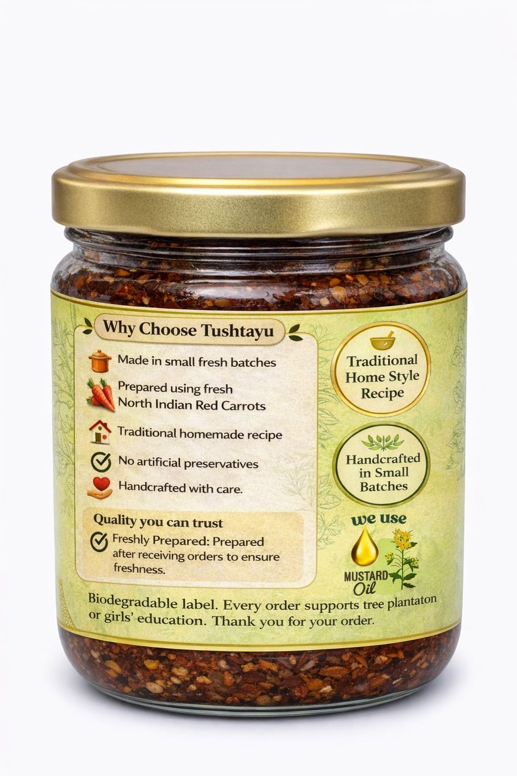 Carrot Pickle (Gajar Achar) | Sun-Cured | Mild Spicy & Tangy | Preservative-Free