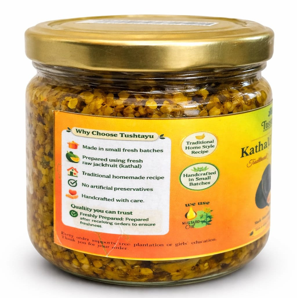Tushtayu Homemade Kathal Ka Achar (Jackfruit Pickle) | Traditional Sun-Dried | No Artificial Colors & Preservatives | Ayurvedic Vata-Pitta Balance |