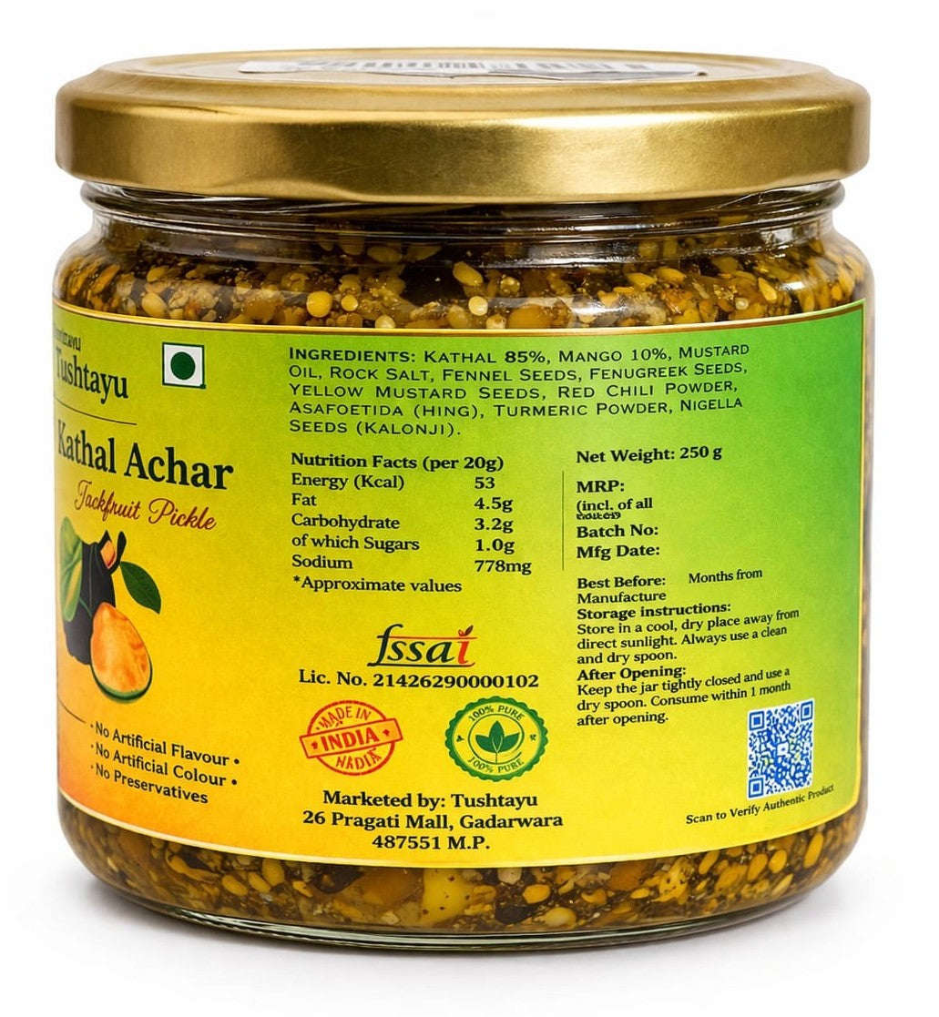 Tushtayu Homemade Kathal Ka Achar (Jackfruit Pickle) | Traditional Sun-Dried | No Artificial Colors & Preservatives | Ayurvedic Vata-Pitta Balance |