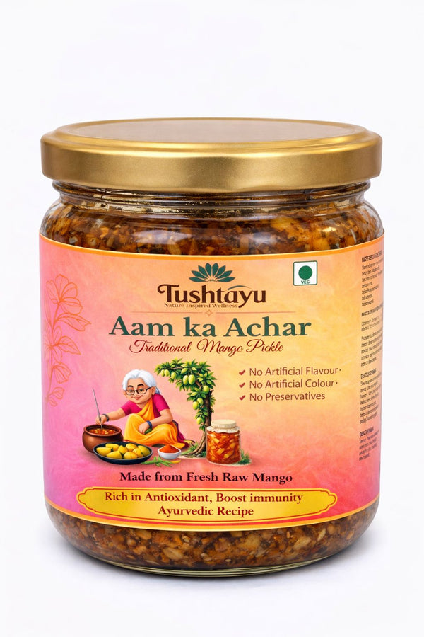 Mango Pickle Aam Achar | Sun-Cured Traditional Preservative-Free Gut-Friendly & Dosha Balancing