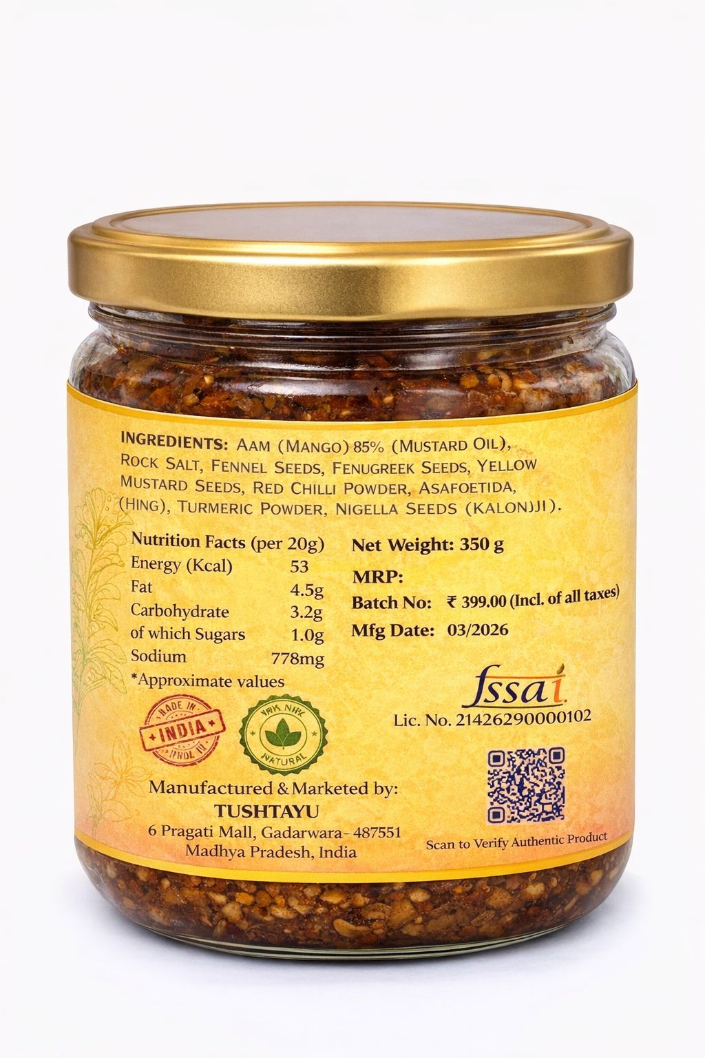 Mango Pickle Aam Achar | Sun-Cured Traditional Preservative-Free Gut-Friendly & Dosha Balancing